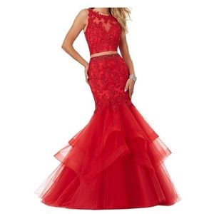 Red mermaid two piece prom dress!